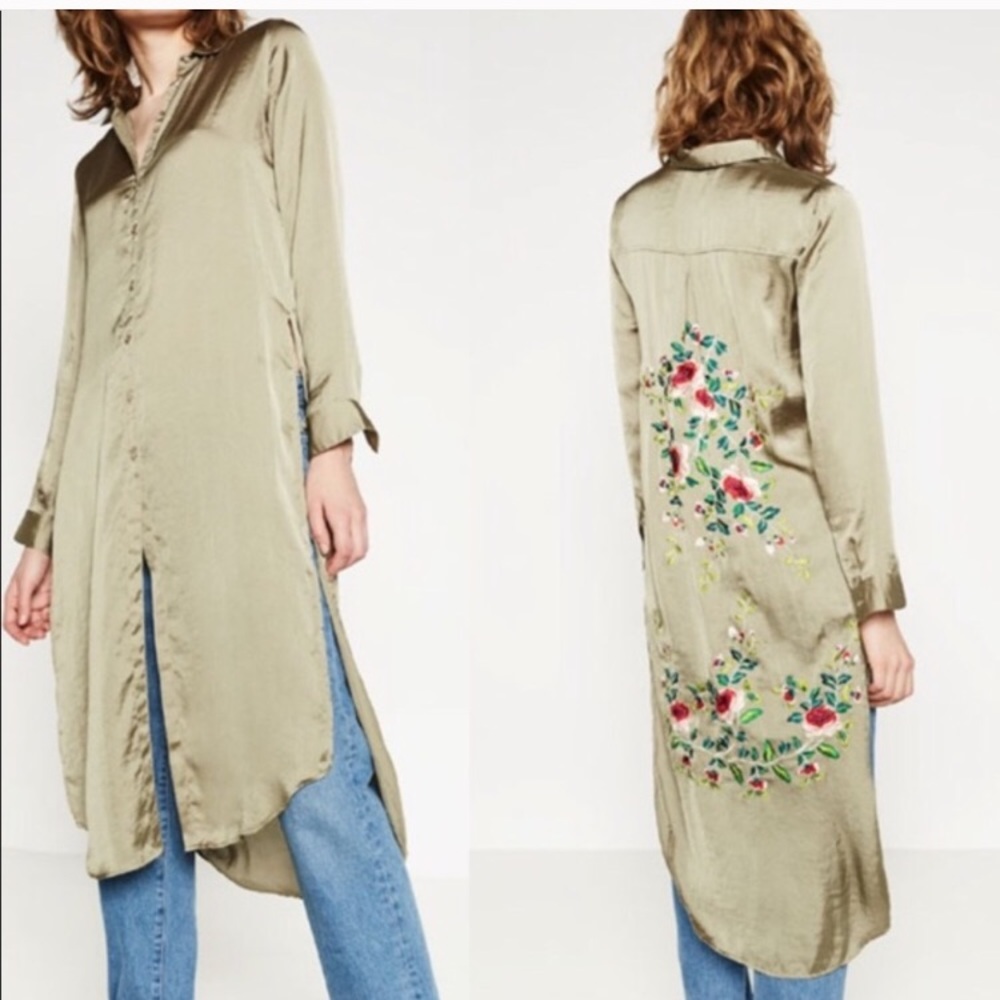 Zara Woman Long Embroidered Top